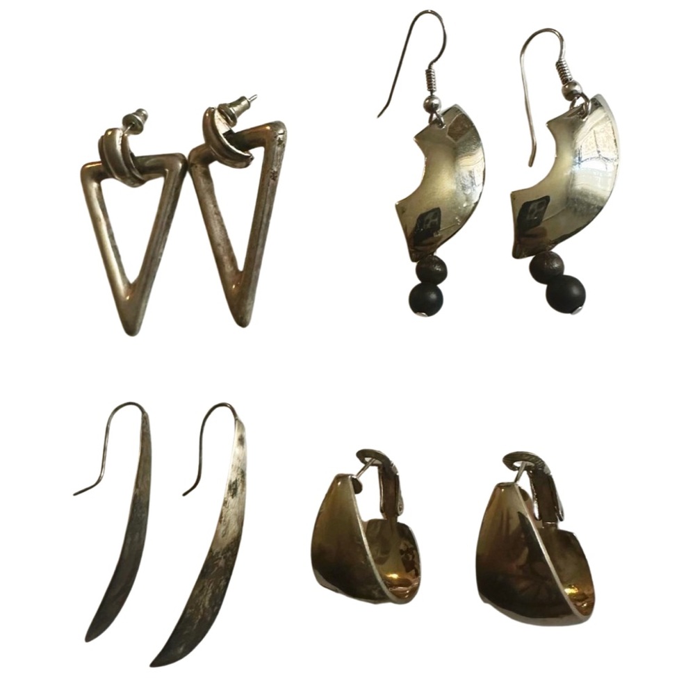 🖤✨ Vintage 4-Pair Modernist Earring Set – Industrial Y2K Mixed Metal Styles 🖤✨